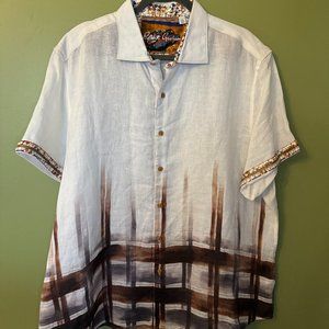 Robert Graham Men's 100% Linen Abstract Graphic Print Short Sleeve Shirt
